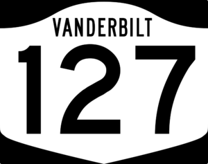 The route marker shield for Vanderbilt State Route 127. The entire route runs concurrent with Interstate 127, however it is unsigned on the northbound lanes.